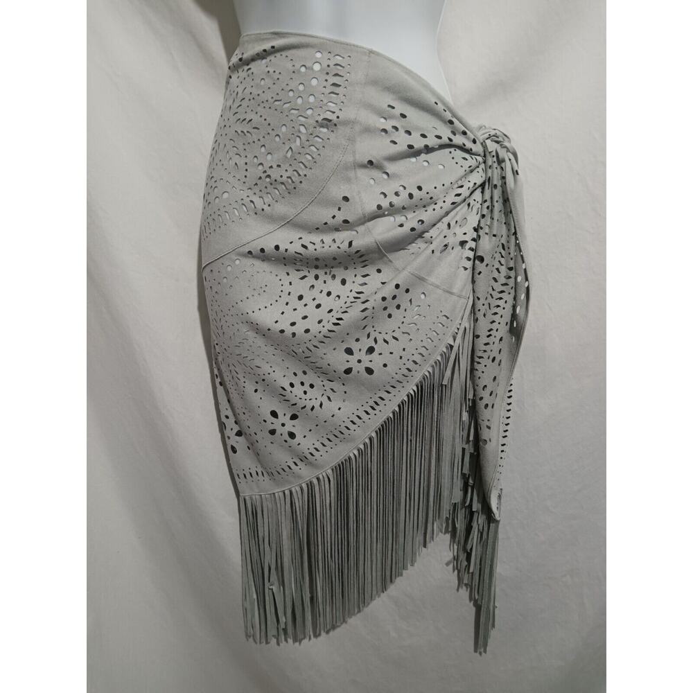 Carapace One Size Gray Cut Out Boho Fringe Shawl Bathing Suit Cover Up
